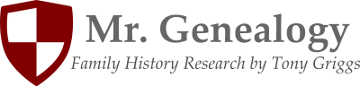 Mr. Genealogy logo, depicting a shield, typical of those used in family tree coats of arms.